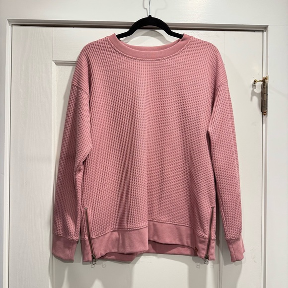 LL Bean Women Birchwood Brushed Waffle Knit V-Neck Long Sleeve Top Medium Pink - Picture 5 of 14